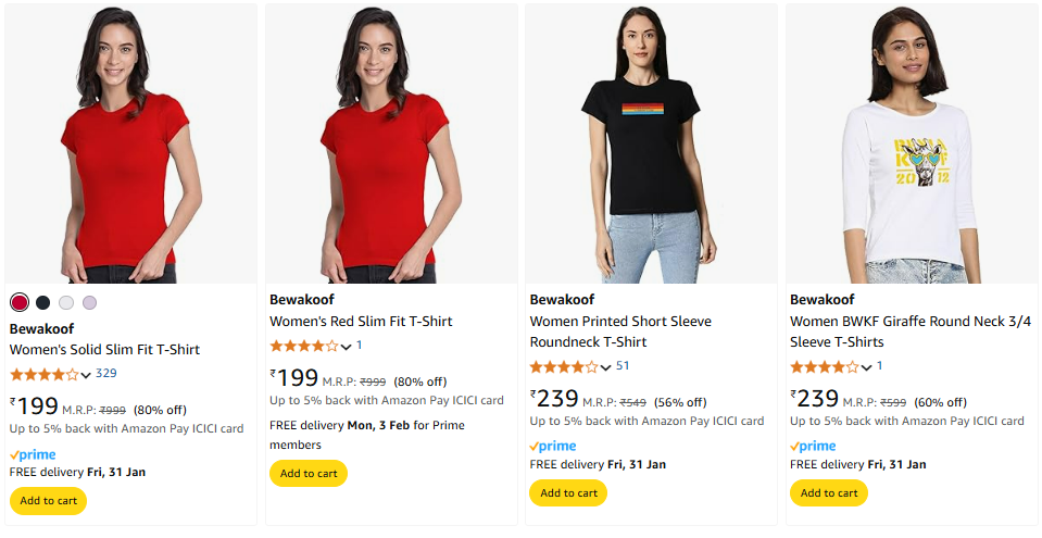 Image of Bewakoof Women's Fashion Starting @ ₹199