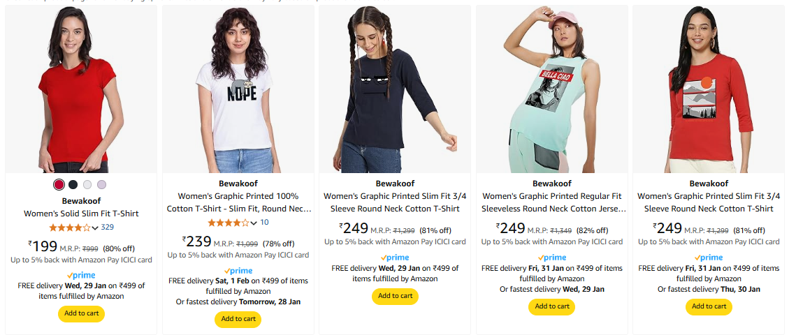 Image of Bewakoof Women's T-Shirt minimum 78% Discount