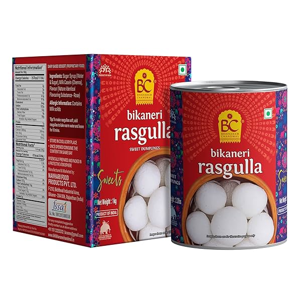 Image of Bhikharam Chandmal Rasgulla Tin Sweets - 1 Kg - 16 Pieces