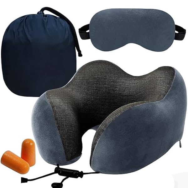 Image of BigPlayer Travel Neck Pillow and Eye Mask Comfort for Neck Pain Relief