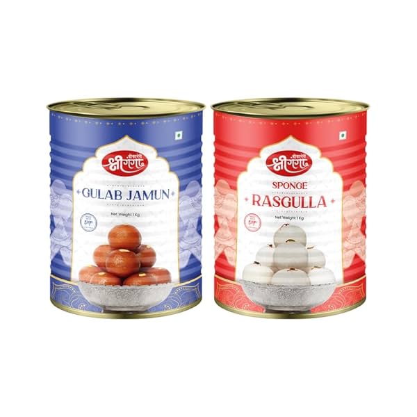 Image of Bikaneri Shree Ganga Spongy (Rasgulla 1Kg 20 Pieces), (Gulab Jamun 1Kg 16 Pieces) Tin Combos