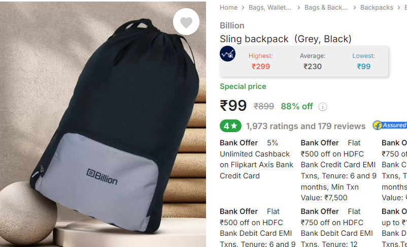 Image of Billion Sling backpack (Grey, Black)