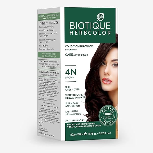 Image of Biotique Herbcolor Conditioning Hair Color 50g + 110ml Brown 4N (Pack of 1)