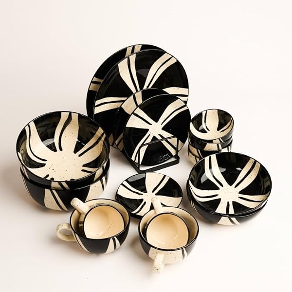 Image of BlackCarrot Splash Stoneware Dinner Set, 16 pieces.