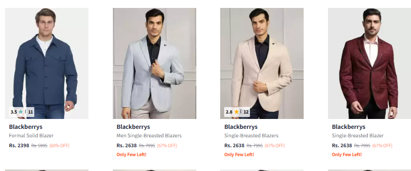 Image of Blackberrys Men Slim-Fit Striped Single-Breasted Casual Blazers up to 67% Discount