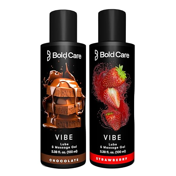 Image of Bold Care Vibe Duo pack: 200ml water-based lubricant, chocolate and strawberry flavors.