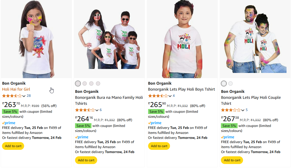 Image of Bon Organik Family Holi T-shirt Minimum 60% Discount