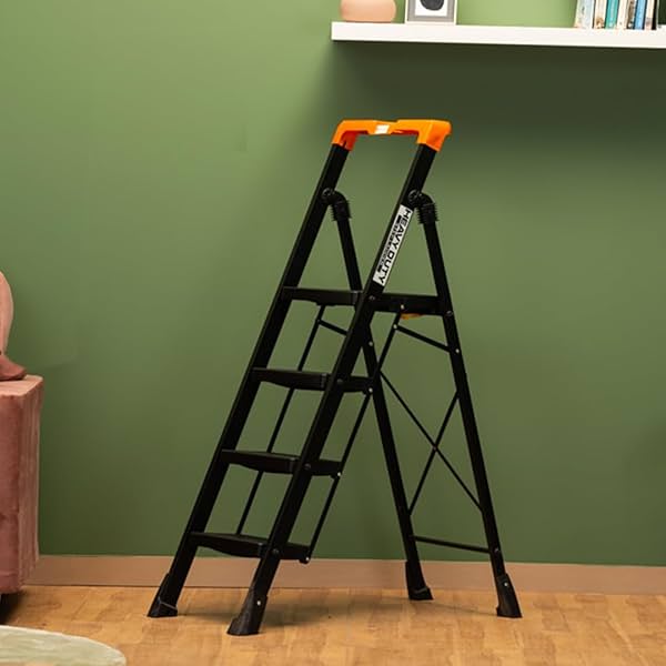 Image of Bonkaso Alloy Steel Climb Master 4-Step Foldable Heavy Duty Ladder for Home