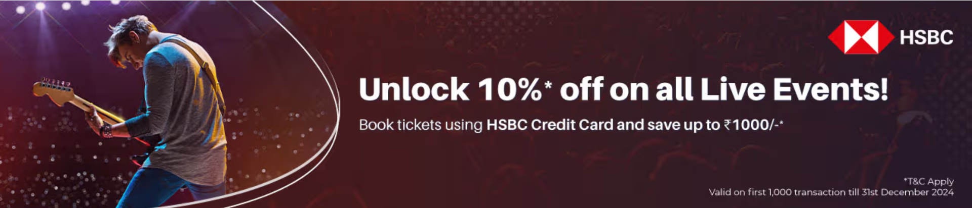 Image of BookMyShow: 10% Off upto ₹1,000 by HSBC Credit Cards on live event tickets