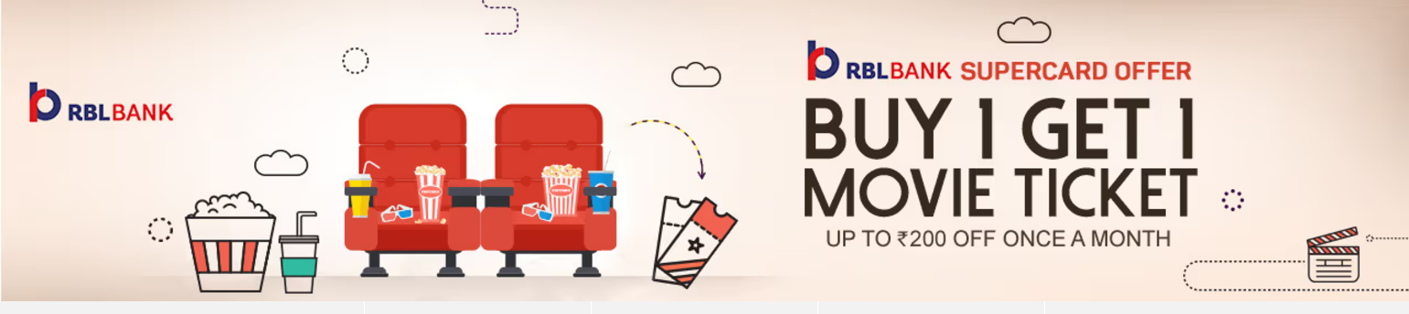 Image of BookMyShow Offers : Buy One Get One Movie Ticket Up to ₹200 with RBL Bank SuperCard.