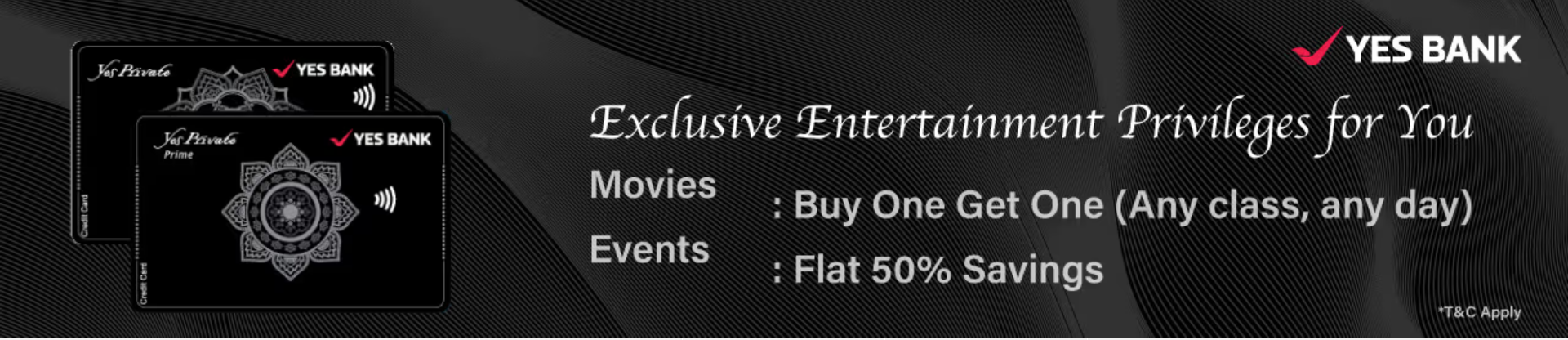 Image of BookMyShow Offers :  Buy One and Get One Movie ticket free with Yes Private and Yes Private Prime credit cards