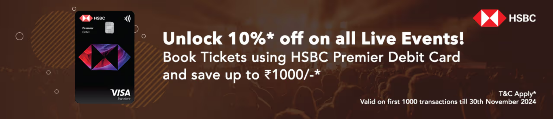 Image of BookMyShow Offers : Extra 10% Off on Live Events Ticket using HSBC Premier Debit Card