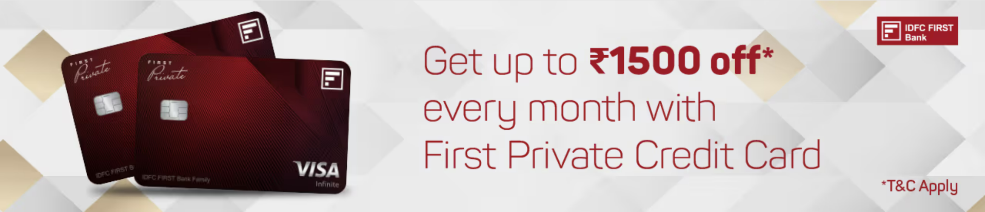 Image of BookMyShow Offers :Save up to ₹1500 off on Movies transaction twice a month with IDFC First Bank Private Credit Card