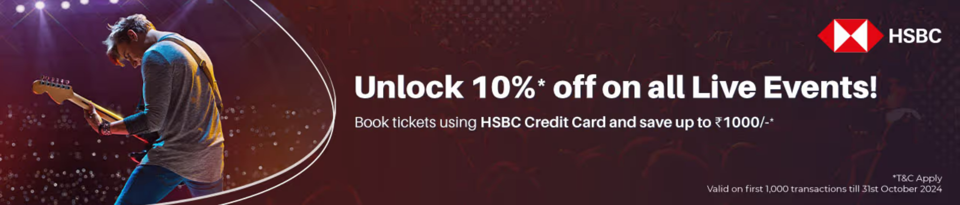 Image of BookMyShow offer: Extra 10% Off on Live Events Ticket using HSBC Credit Card