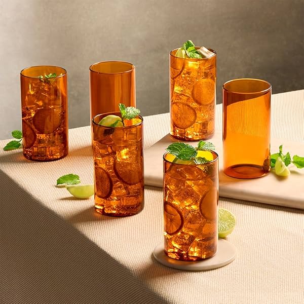 Image of Borosil 350ml Set of 6 pcs Amber Vision Transparent Drinking Glass