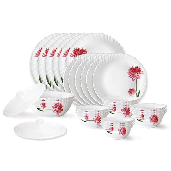 Image of Borosil Belle Fluted Opalware Dinner Set (28 pieces)