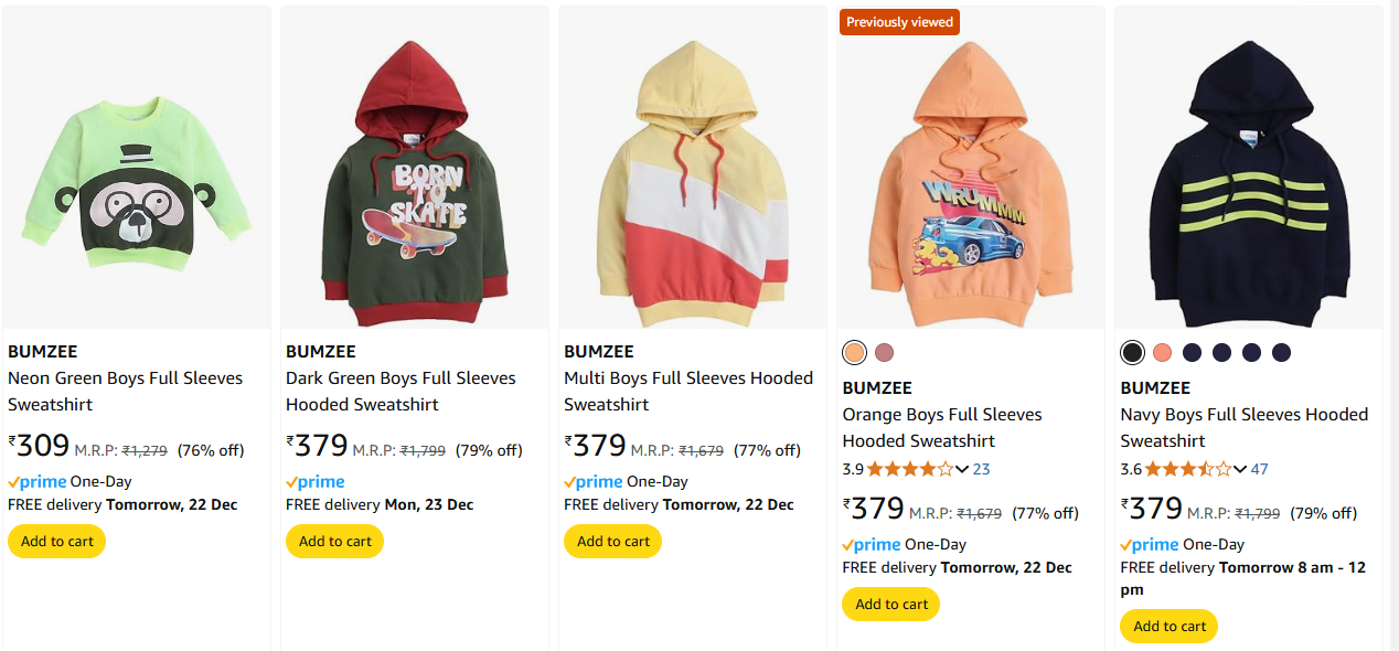 Image of Boys Full Sleeves Hooded Sweatshirt up to 79% Discount