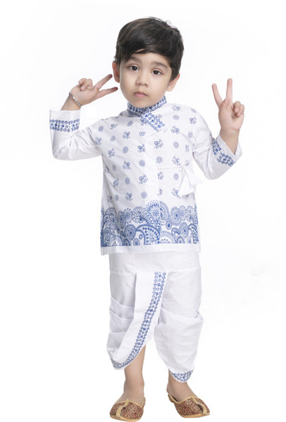 Image of Boys White Dhoti & Kurta Set