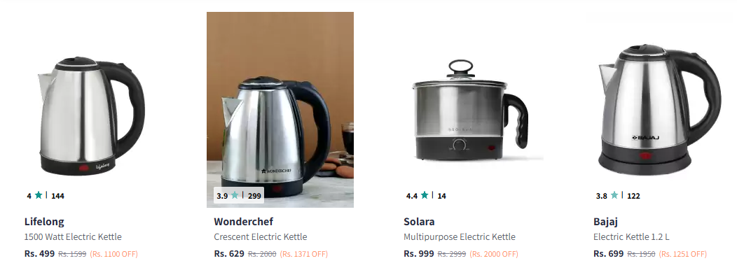 Image of Branded 1-2 Ltr. Electric Kettles at Minimum 50% Discount + Extra 20% with Discount Coupon