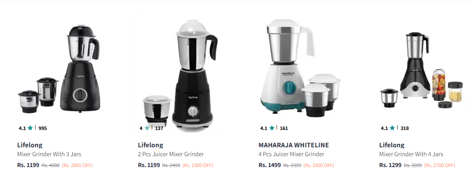 Image of Branded 3 Jar Mixer Grinder Starting at ₹1199 + Extra 20% Discount with Coupon Code 