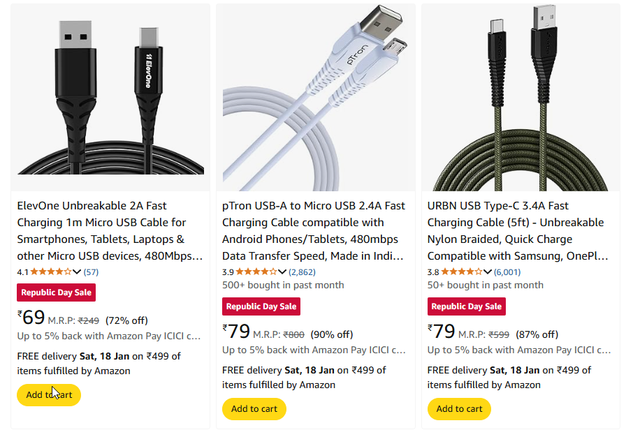 Image of Branded Charging Cable Starts @ ₹69