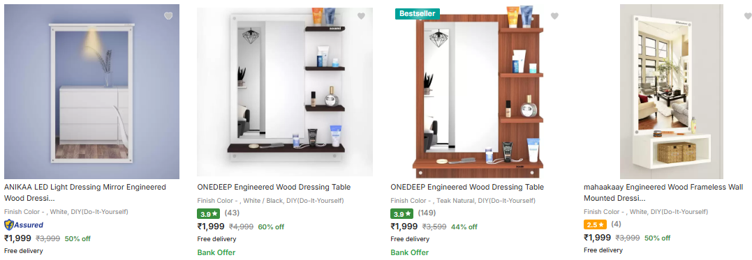 Image of Branded Dressing Table with Mirror and Led light Starting at ₹1999