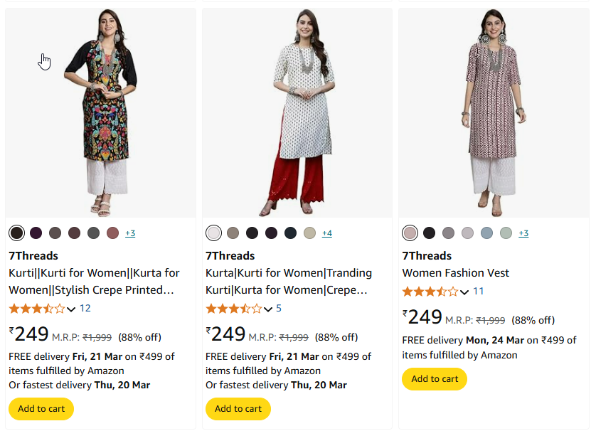 Image of Branded Kurta for Women Starting At @₹199