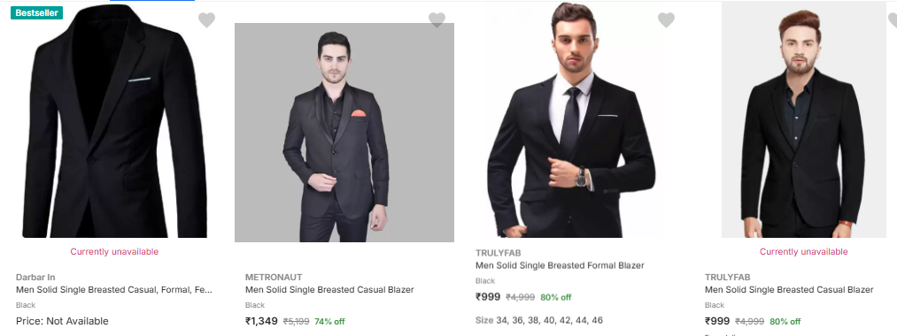 Image of Branded Men Single Breasted Black Blazer Starting at ₹999