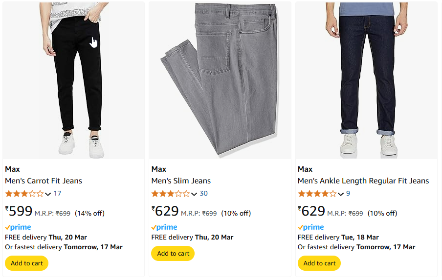 Image of Branded Men's Carrot Fit Jeans Starting Price At ₹599