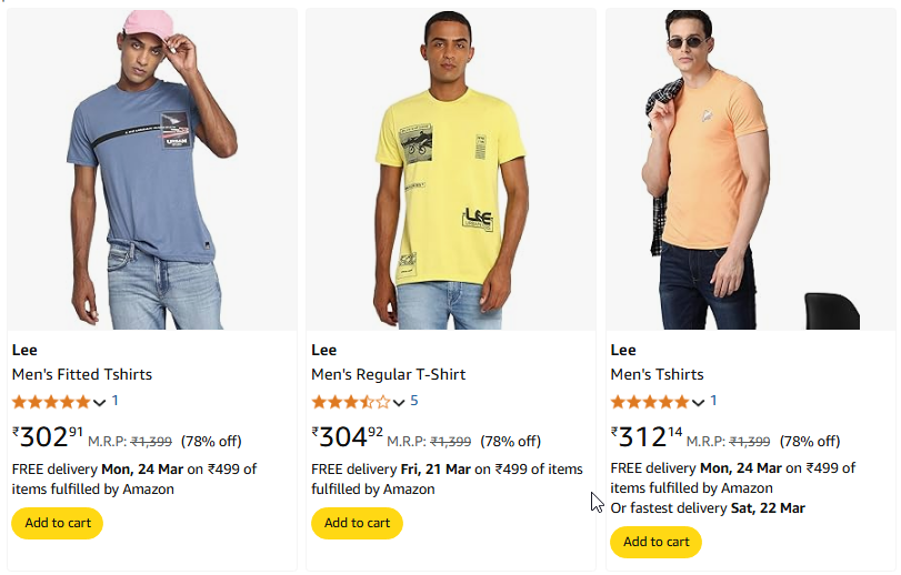 Image of Branded Men's Fitted Tshirts Starting Price At ₹302