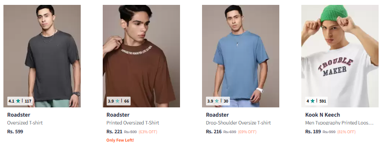 Image of Branded Men's Oversized T-shirt Starting @ ₹189