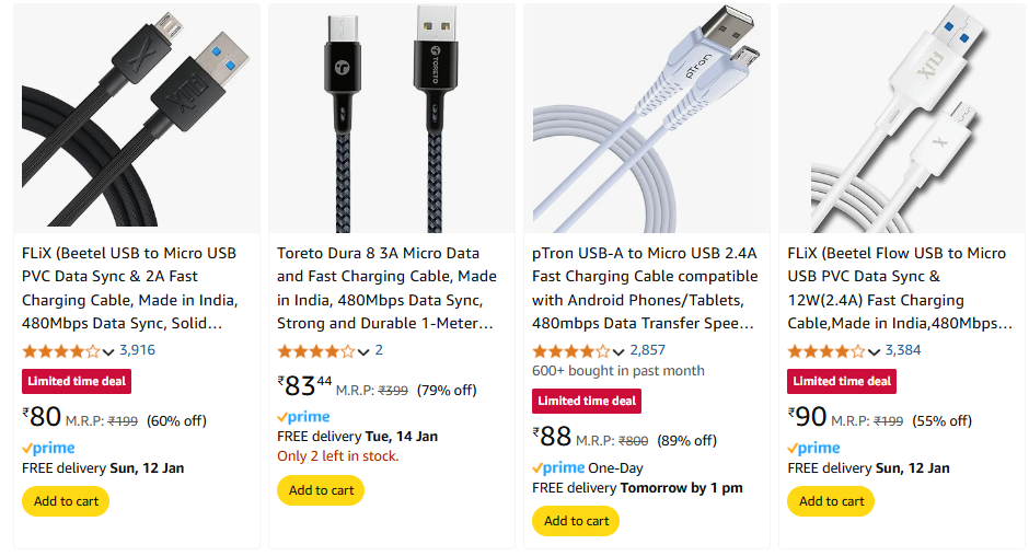 Image of Branded Mobile Charge Cable Starting @ ₹80