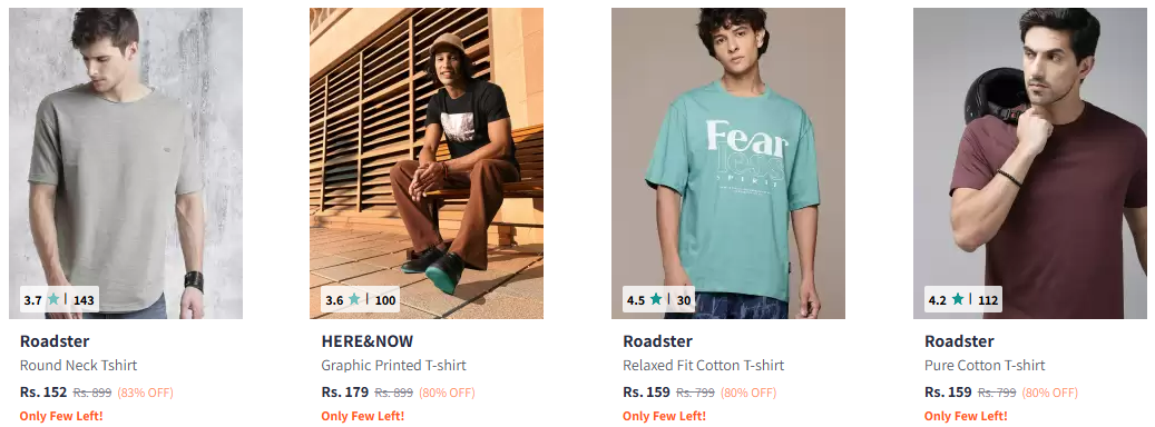 Image of Branded Pure Cotton Relaxed fit T-shirt for Men's at Minimum 80% Discount 