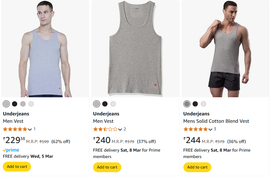 Image of Branded Underjeans Men Vest Starting Price@ ₹229