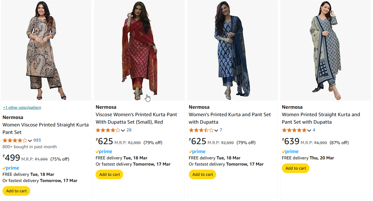 Image of Branded Women Kurta Pant Set Starting Price At ₹499