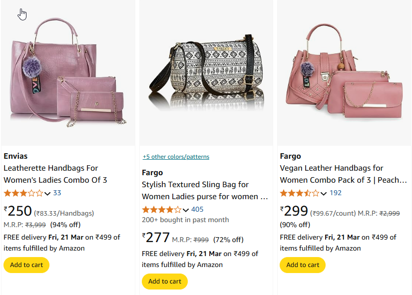 Image of Branded Women's Handbags Starting At @₹129