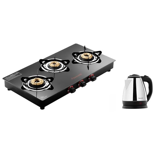 Image of Butterfly Rapid 3B Auto Ignition LPG Glass Top Stove (3 Burners, Black)