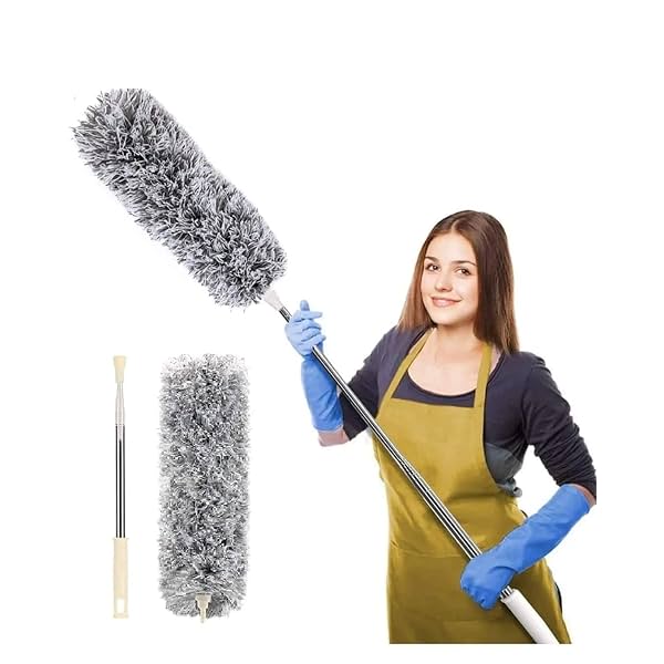 Image of C.HERRY ® Microfiber Feather Duster Bendable & Extendable Fan Cleaning Duster with 100 inches