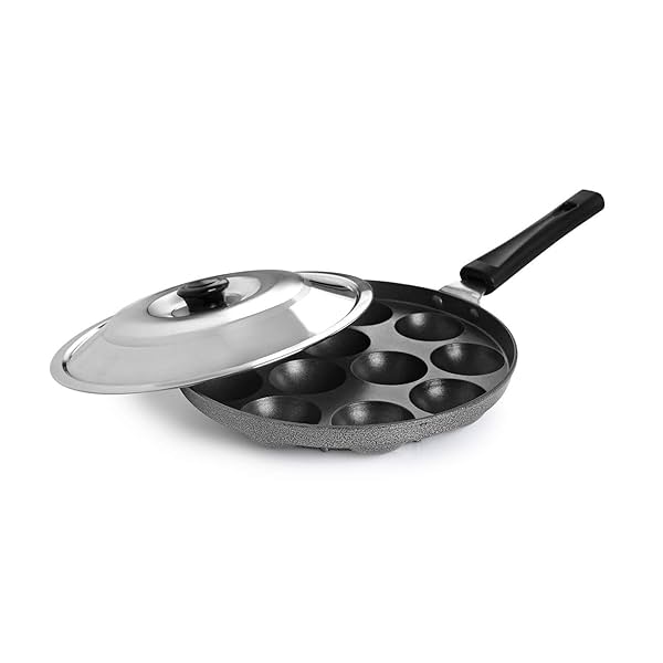 Image of CELLO Appam Patra with Stainless Steel Lid Non-Stick Heavy Duty Aluminium 25 cm, 12 Cavity