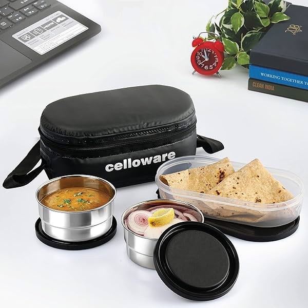 Image of CELLO Double Treat Lunch Box with Insulated Fabric Jacket, Black