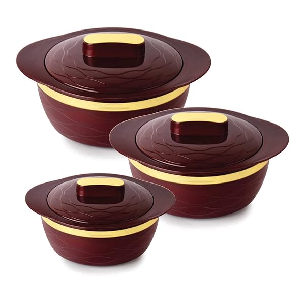 Image of CELLO Gold Crust Insulated Hot-Pot Set of 3 (500ml, 1000ml, 1500ml).