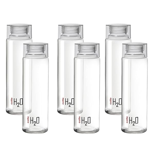 Image of CELLO H2O Glass Fridge Water Bottle with Plastic Cap 920ml*6