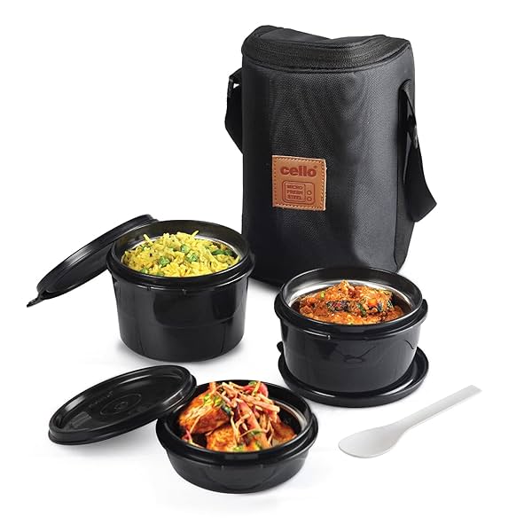 Image of CELLO MF Click Lunch Box Set with Bag, 3 Containers, 300ml, Black