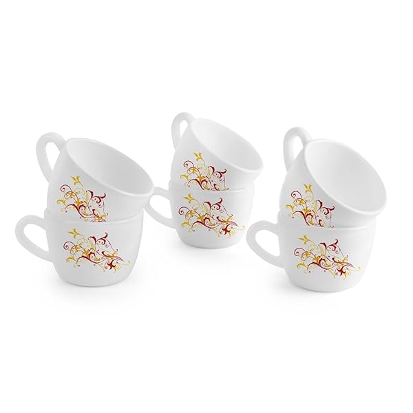 Image of CELLO Opalware Dazzle Queen Cup Yellow Scroll Set of 6