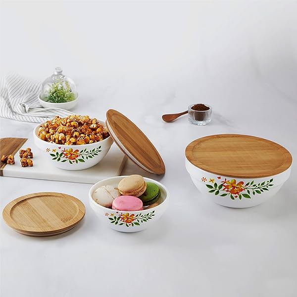 Image of CELLO Opalware Royale Mixing Bowl Set with Bamboo Lid 