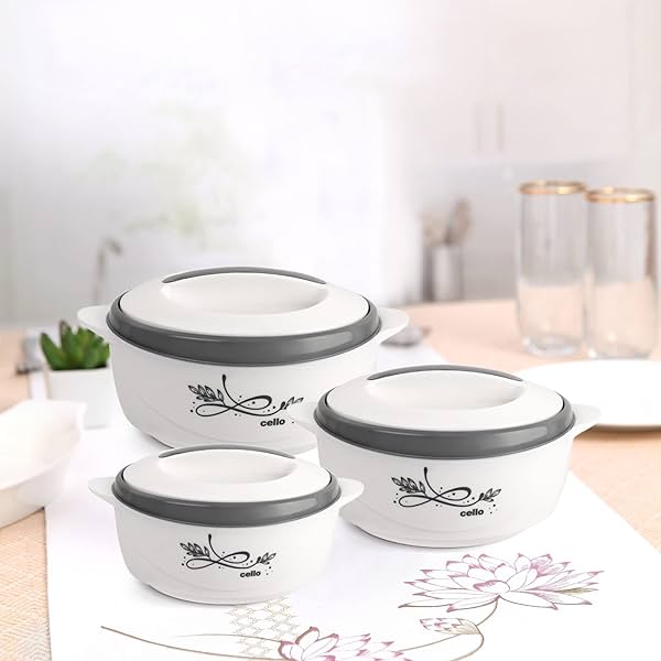 Image of CELLO Sapphire Insulated Inner Steel Casserole Set of 3 (500ml, 1000ml, 1500ml)