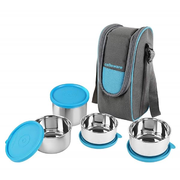 Image of CELLO Steelox Lunch Box (225ml, 375ml * 2, 550ml) set of 4.