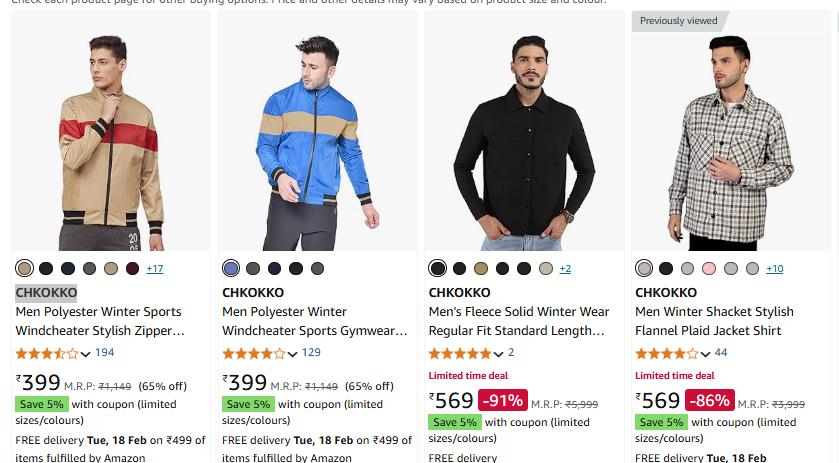 Image of CHKOKKO Men;s Jackets Minimum 70% Discount 