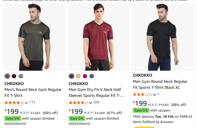 Image of CHKOKKO Men's T-shirts Minimum 70% Discount