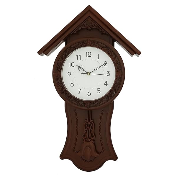Image of CHRONIKLE Decorative Plastic Hut Style Analog English Numbercy Pendulum Wall Clocks Fan